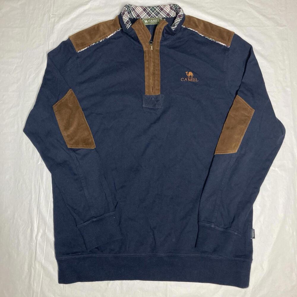 Men’s US Size Large Camel Chinese Brand Sweater Navy Blue & Brown Cotton